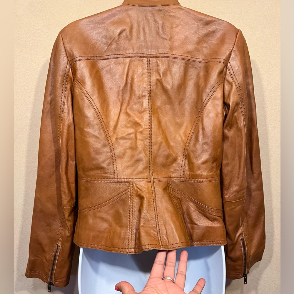 Halogen Structured Cropped Leather Jacket - image 5